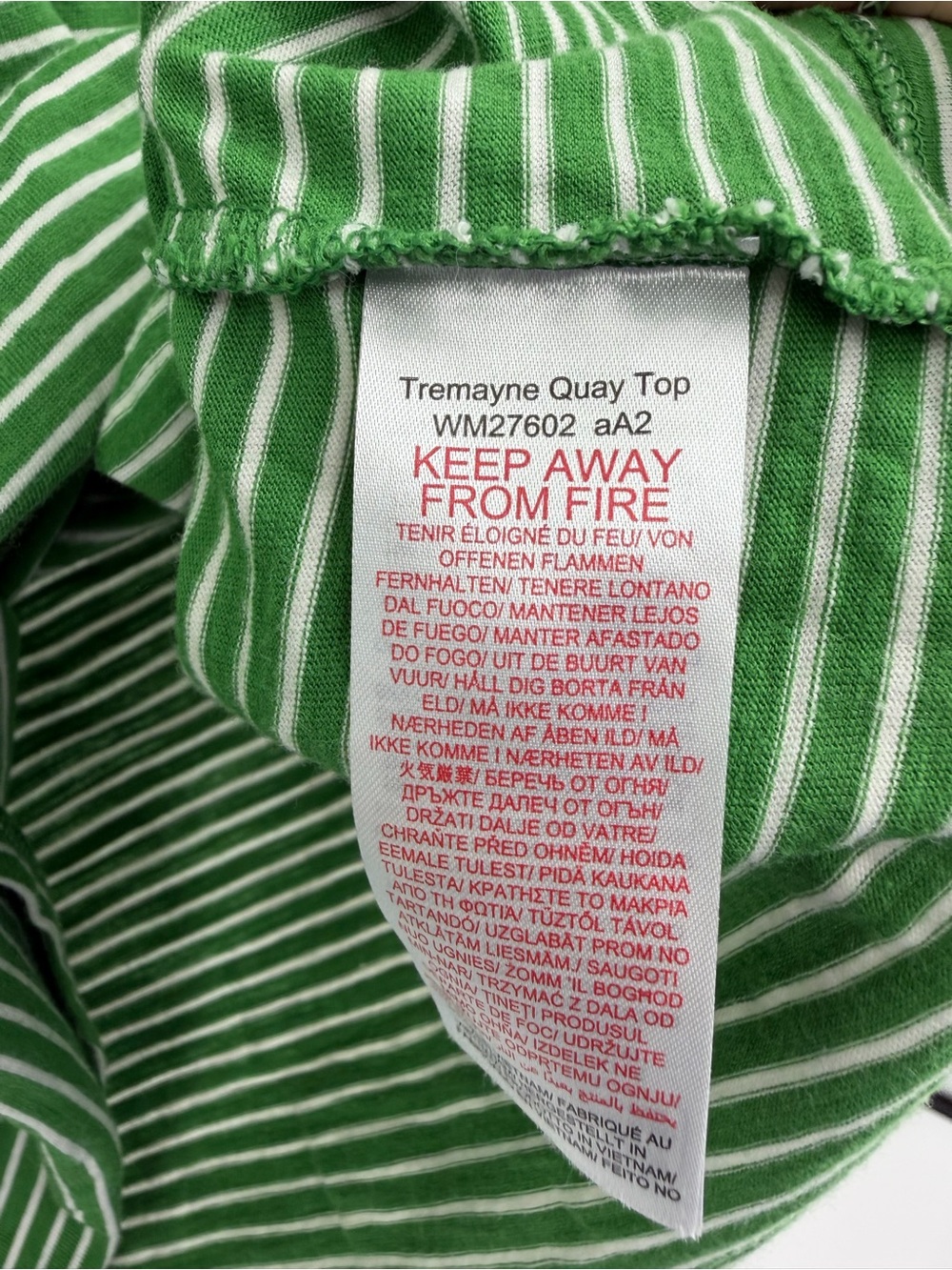 Seasalt Cornwall Organic Cotton Tremayne Quay Top Green and White Stripe - Picture 4 of 9